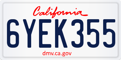 CA license plate 6YEK355