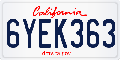 CA license plate 6YEK363