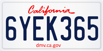 CA license plate 6YEK365