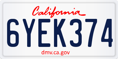 CA license plate 6YEK374