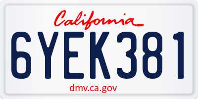 CA license plate 6YEK381