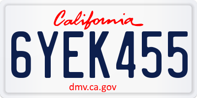 CA license plate 6YEK455