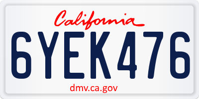 CA license plate 6YEK476