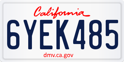 CA license plate 6YEK485