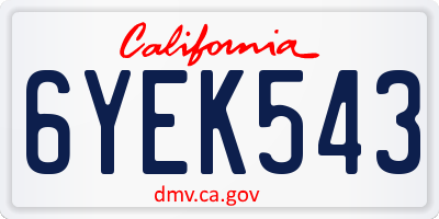 CA license plate 6YEK543