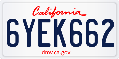 CA license plate 6YEK662