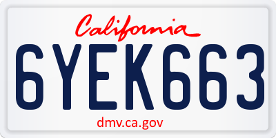 CA license plate 6YEK663