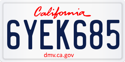 CA license plate 6YEK685