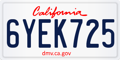 CA license plate 6YEK725