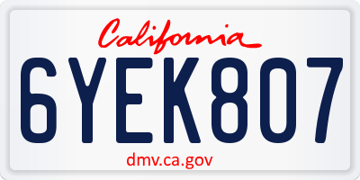 CA license plate 6YEK807