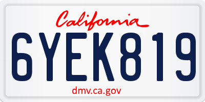 CA license plate 6YEK819