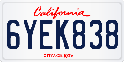 CA license plate 6YEK838