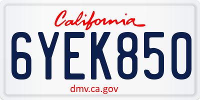 CA license plate 6YEK850