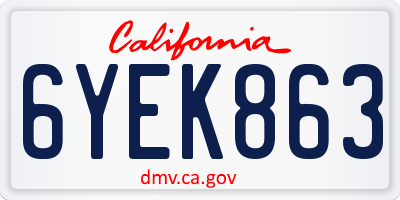 CA license plate 6YEK863