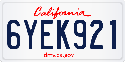 CA license plate 6YEK921
