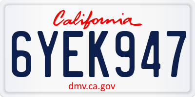 CA license plate 6YEK947