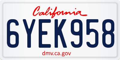 CA license plate 6YEK958