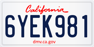 CA license plate 6YEK981