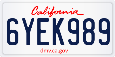 CA license plate 6YEK989