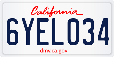 CA license plate 6YEL034