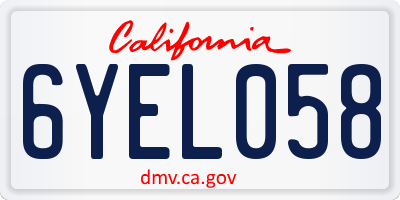 CA license plate 6YEL058