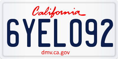 CA license plate 6YEL092