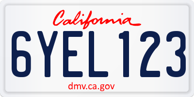 CA license plate 6YEL123