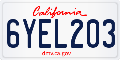CA license plate 6YEL203
