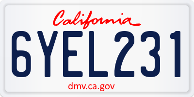 CA license plate 6YEL231