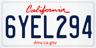 CA license plate 6YEL294