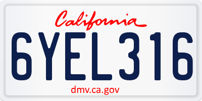 CA license plate 6YEL316