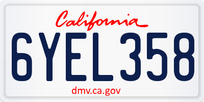 CA license plate 6YEL358