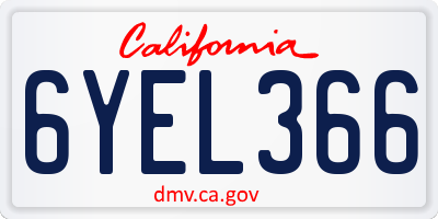 CA license plate 6YEL366