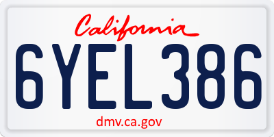 CA license plate 6YEL386