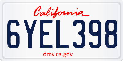 CA license plate 6YEL398