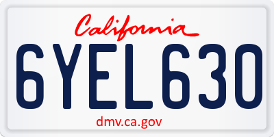 CA license plate 6YEL630