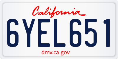 CA license plate 6YEL651