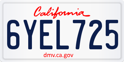 CA license plate 6YEL725