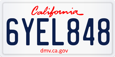 CA license plate 6YEL848