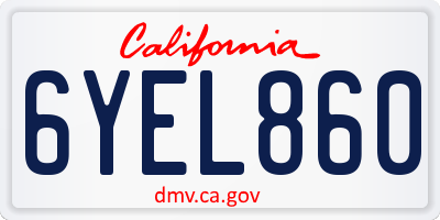 CA license plate 6YEL860