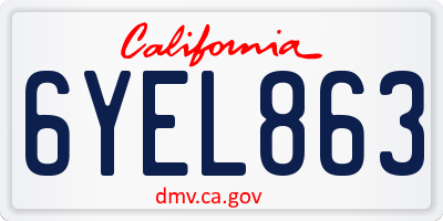 CA license plate 6YEL863