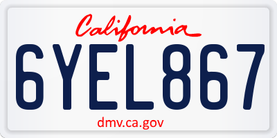 CA license plate 6YEL867