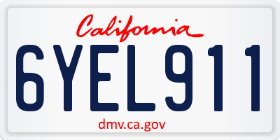 CA license plate 6YEL911