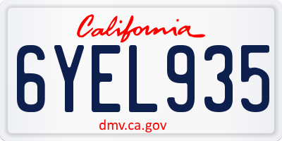 CA license plate 6YEL935