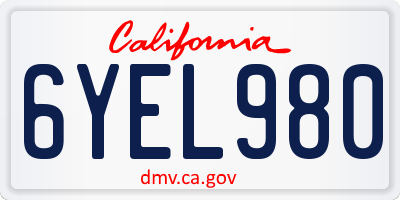 CA license plate 6YEL980