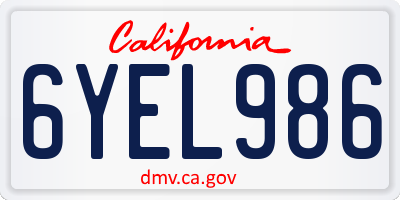 CA license plate 6YEL986