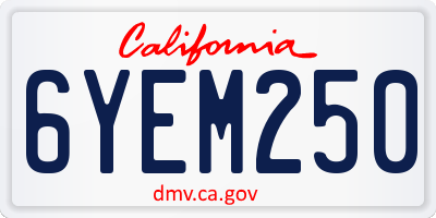 CA license plate 6YEM250