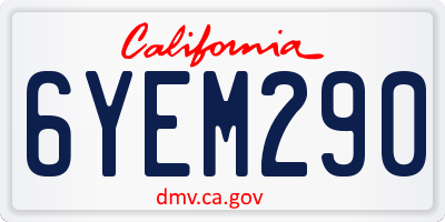 CA license plate 6YEM290