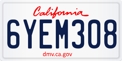 CA license plate 6YEM308