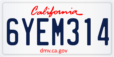 CA license plate 6YEM314